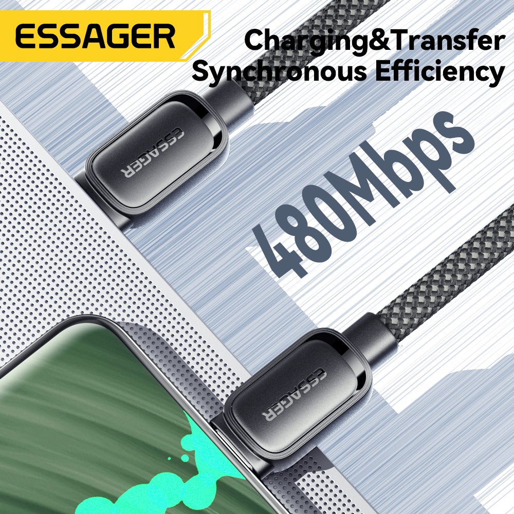 O cabo de dados magnético Essager 29W 60W 100W tipo C para iOS e USB A, cabo rápido de carregamento para telefone