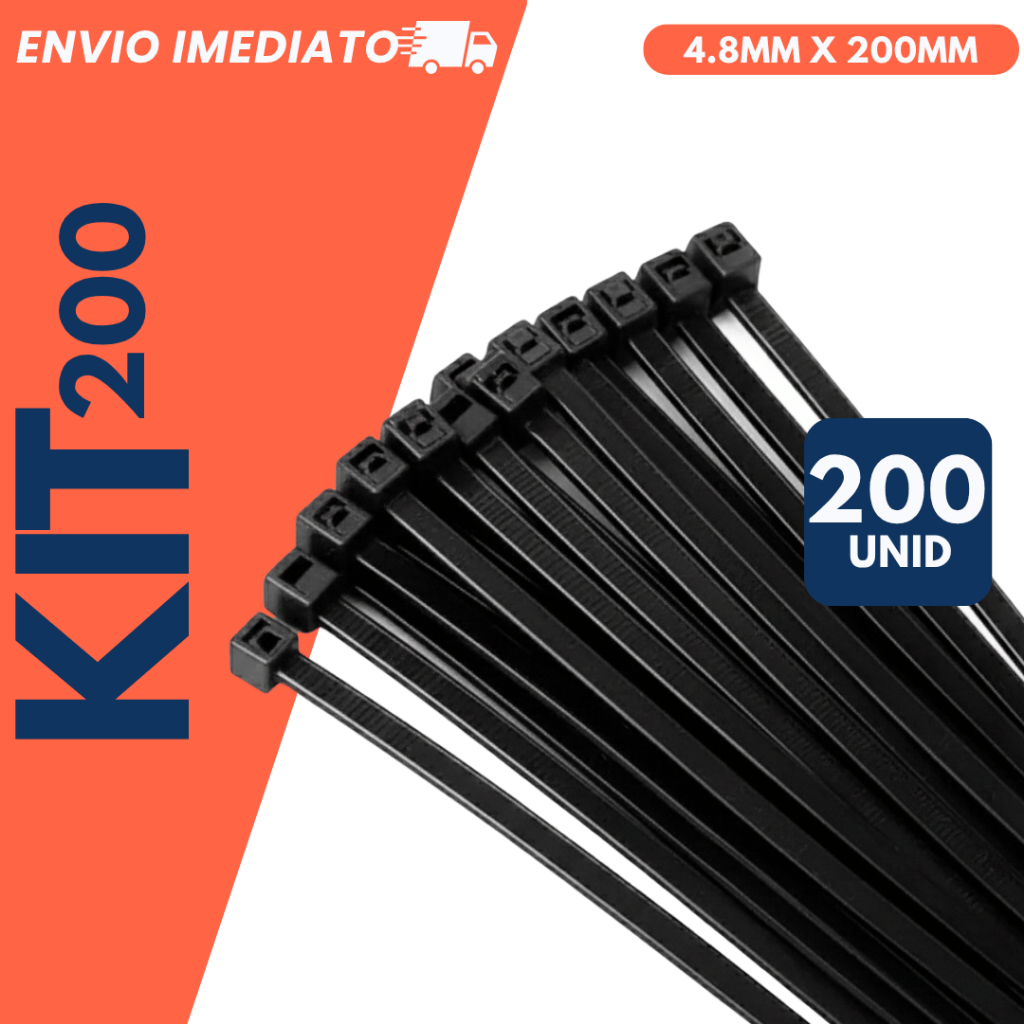 Kit 200/100/300 Abraçadeira Enforca-gato Lacre de Nylon 4,8mm x 200mm Resistente Durável Multiuso
