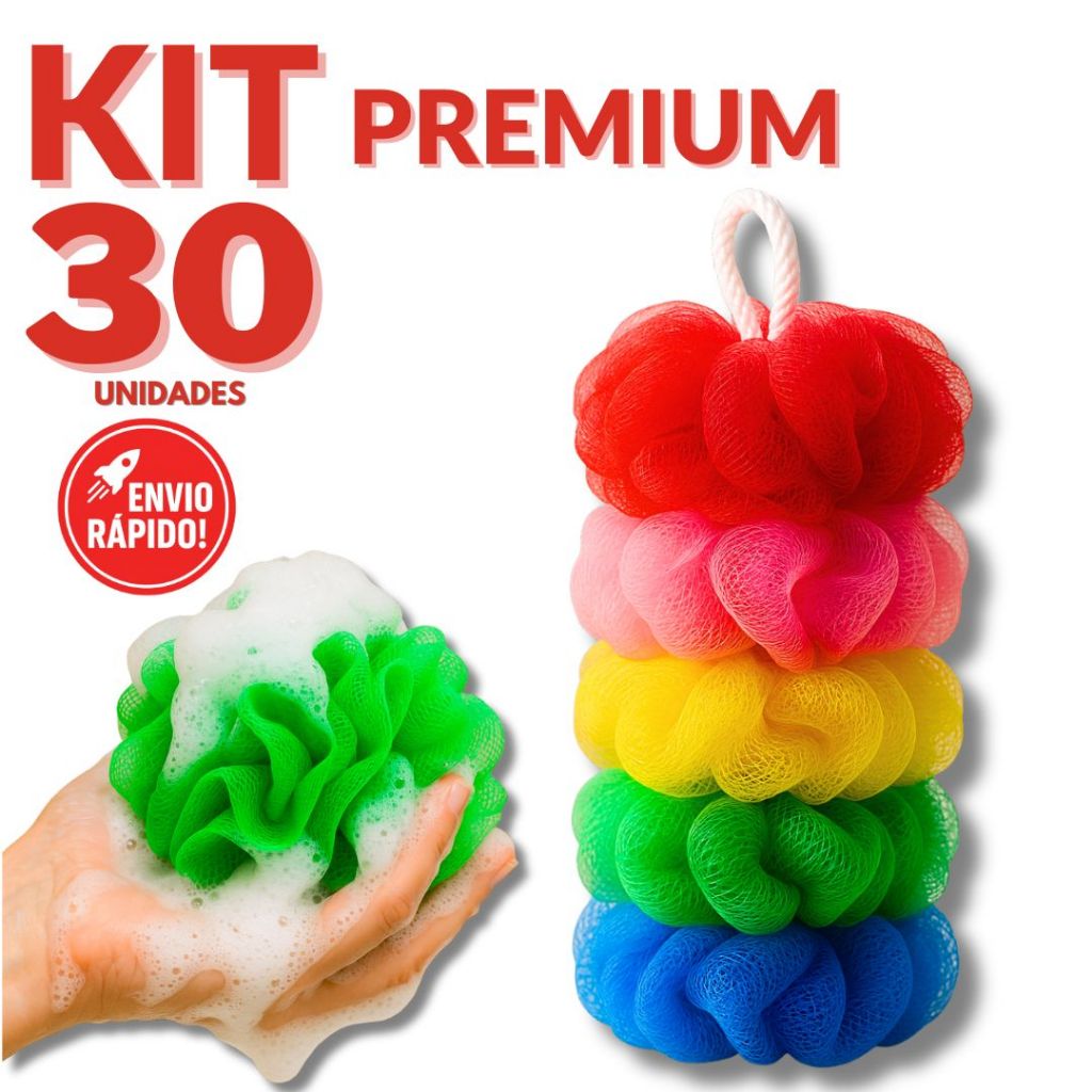Kit Esponjas de Banho Premium Relaxante Nylon com Cordinha Cores Sortidas Duráveis Bucha Macia