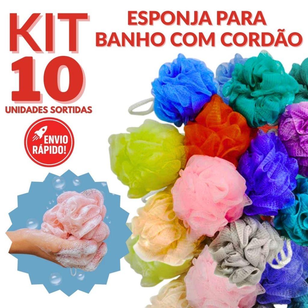 Kit Bucha De Banho Premium Relaxante Esponja Nylon Com Cordinha Qualidade Cores Sortidas Durável