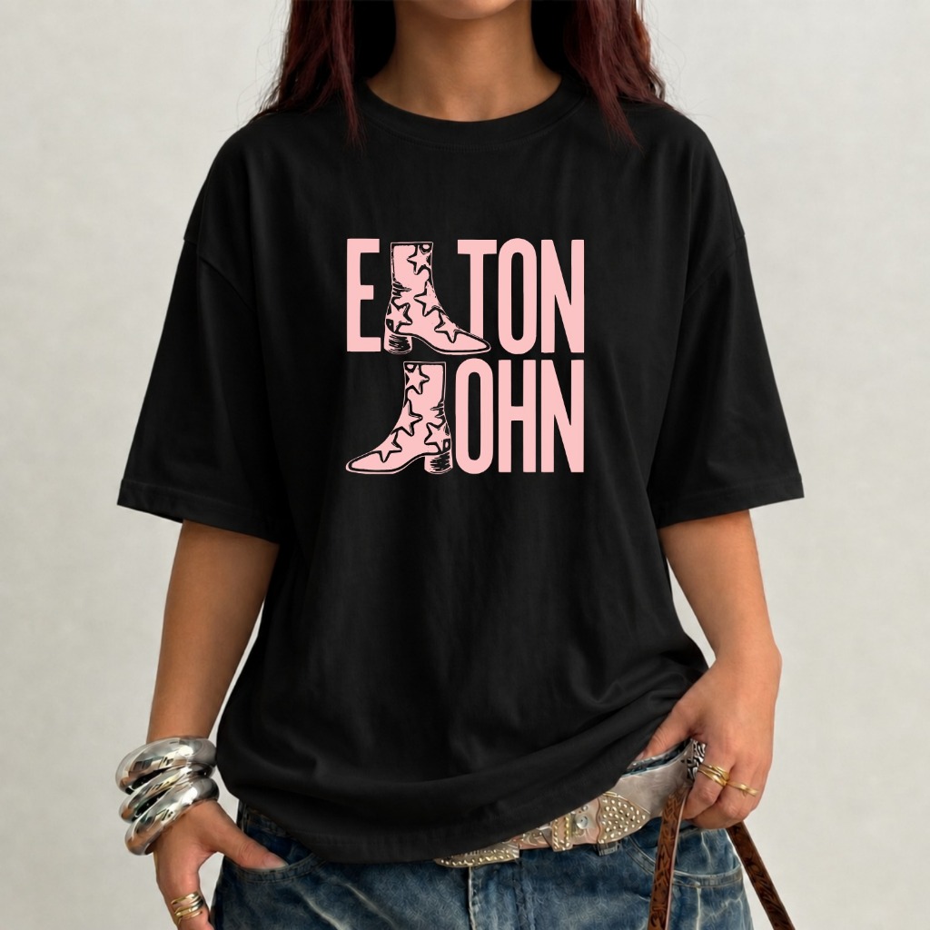 Camiseta Oversized Elton John Vintage Estilosa Estampada Feminina Fan Merch