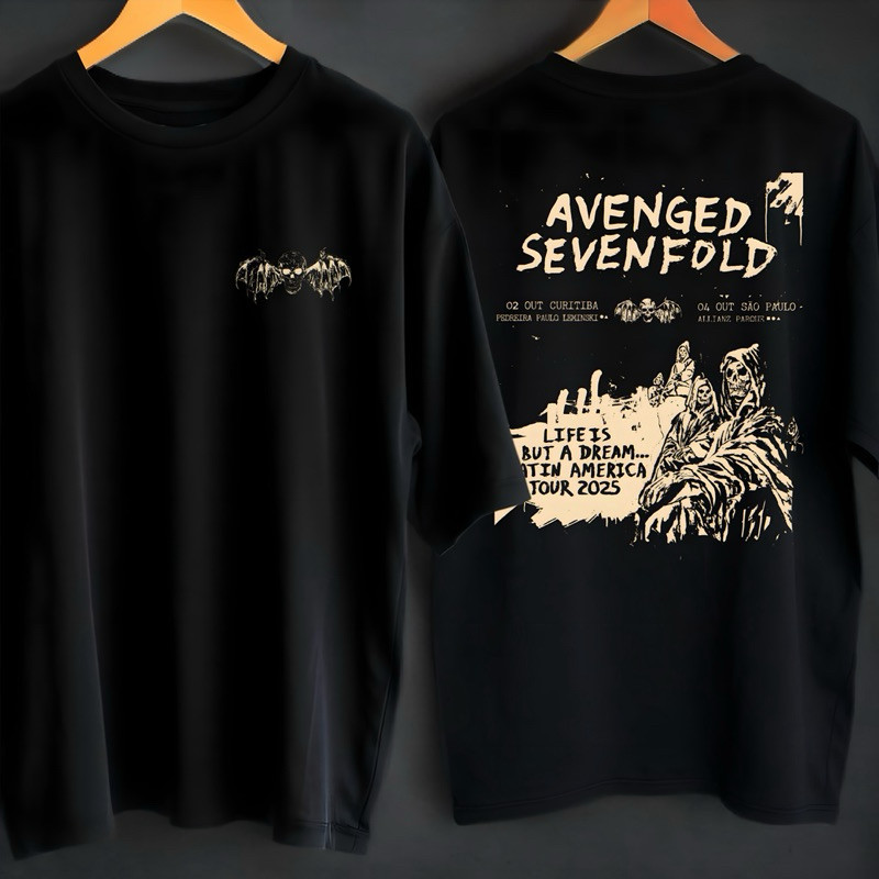 Camisa Estampa Avenged Sevenfold LIBAD Tour Latin America A7X Rock Merch - Casual Confortável- 100% Algodão Envio Rápido