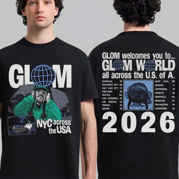 Camiseta GLOM NYC Across The USA Tour 2026 Merch Headlining Premium Linda Moderna Tendência