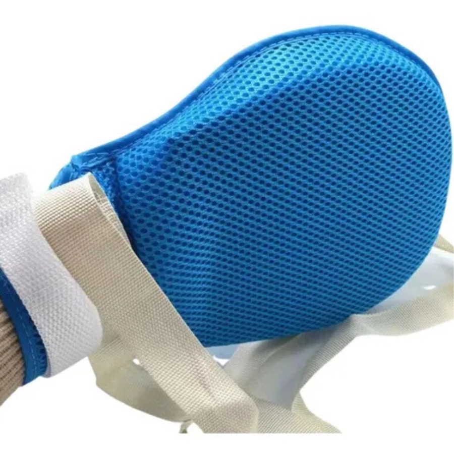 Luva De Contenção Proteção De Mãos Para Acamados E Idosos Par De Náilon Azul Turquesa