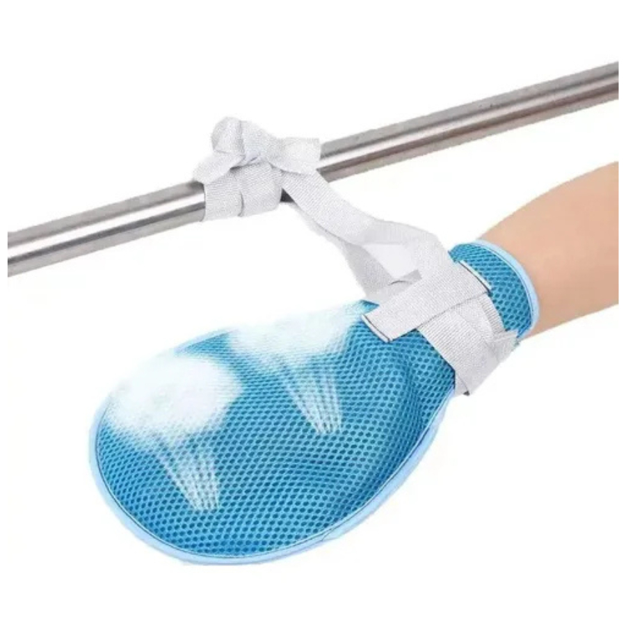 Luva De Contenção Proteção De Mãos Para Acamados E Idosos Par De Náilon Azul Turquesa