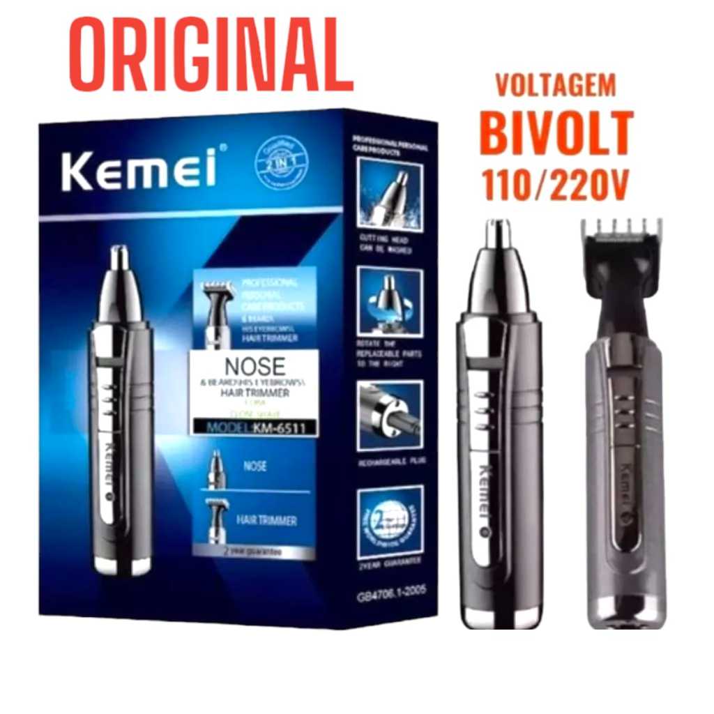 Maquina De Aparar Pelos Nariz Ouvido Kemei Km-6512 Original Recarregável