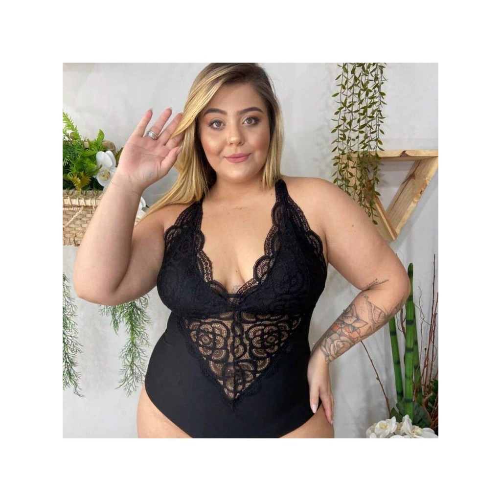 Body Bore Plus Size Renda Boy Alcinha Regulavel Plus