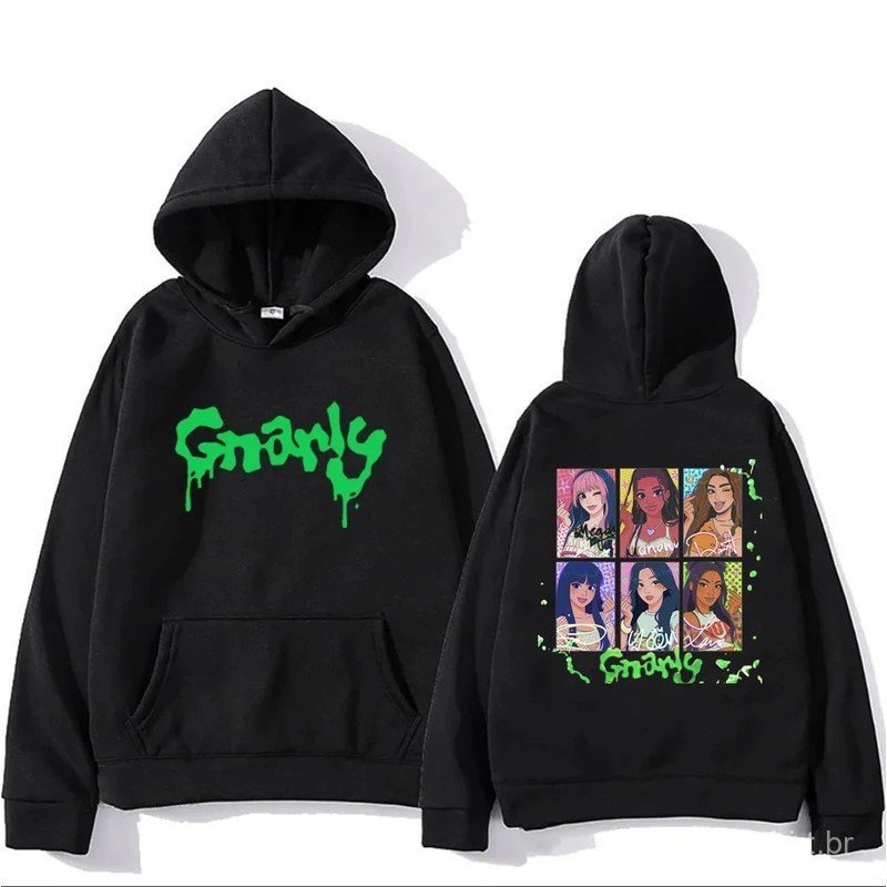 Katseye Merch Gnarly Logo Printed Hoodie Men Women Casual oversized hoodie hip hop streetwear vintage Fleece Long sleeve