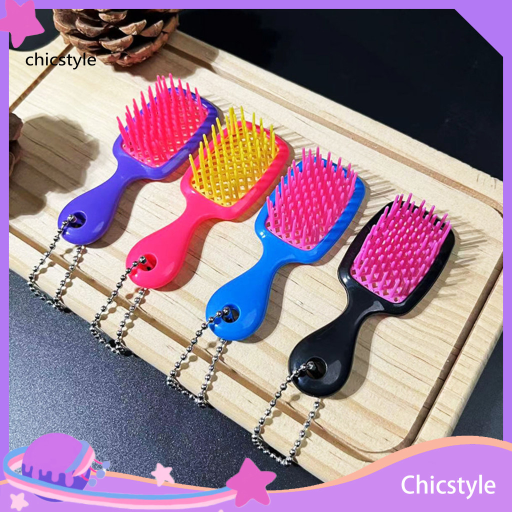 Small Hair Brush Scalp Massage with Ball Chain Mini Keychain Bead – Portable Styling Charm for Backpacks Handbags