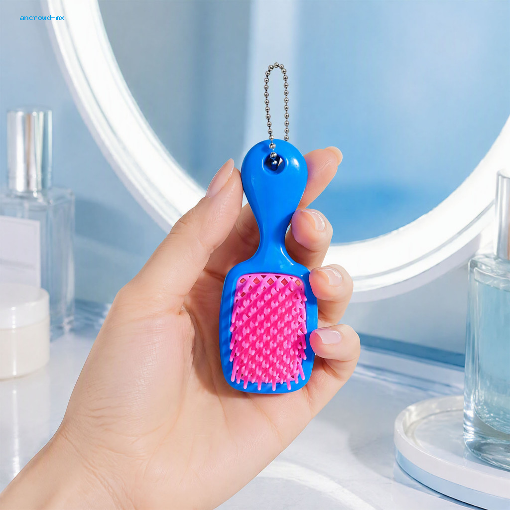 Hair Brush Ornament with Bead Chain Mini Keychain – Portable Scalp Massage Styling Charm for Backpacks Handbags and Tr