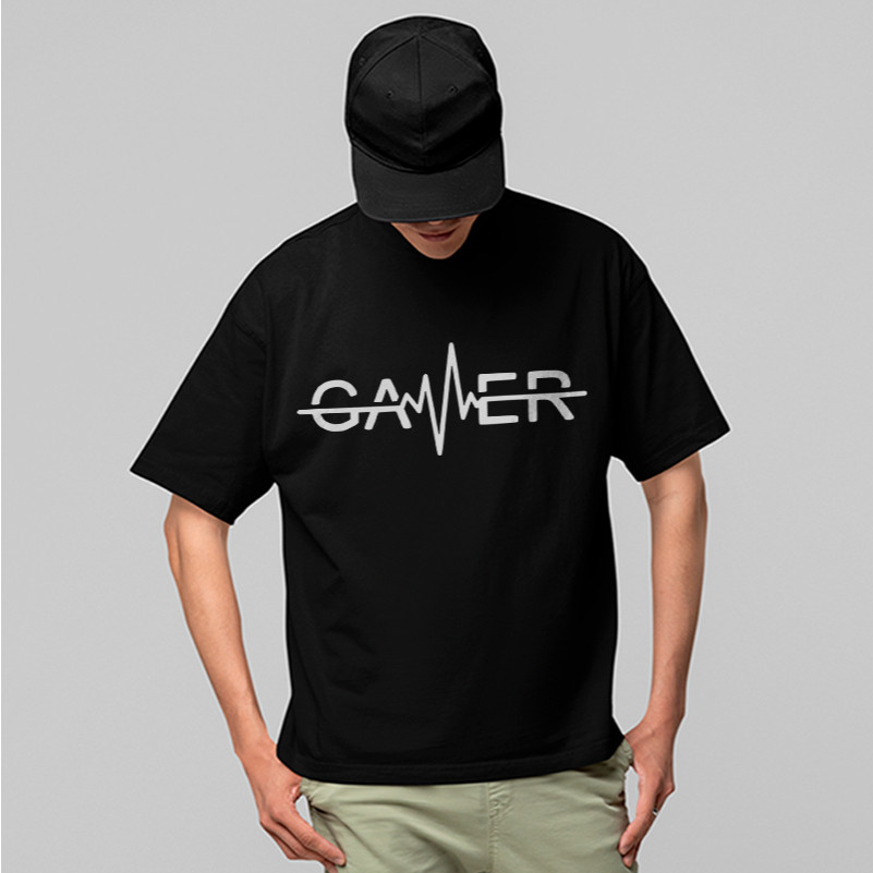 Camiseta Oversized Gamer Pulse Game Heartbeat Streetwear 100% Algodão