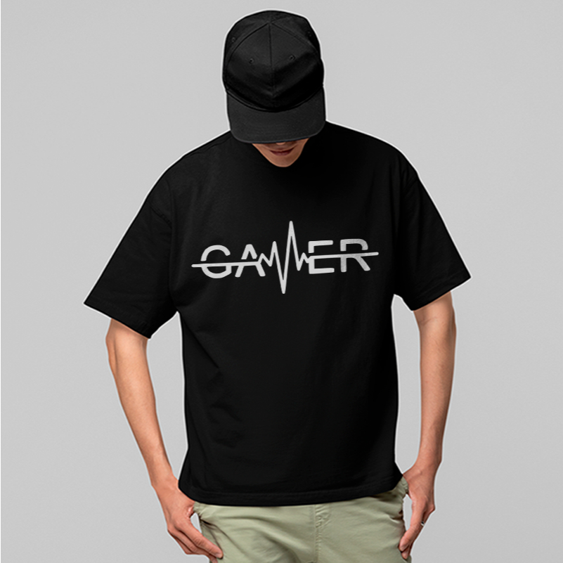 Camiseta Oversized Gamer Pulse Game Heartbeat Streetwear 100% Algodão