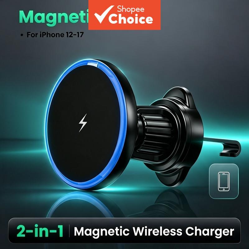 Suporte Magnético para Carro com Carregador Wireless 15W para iPhone 16 Pro Max
