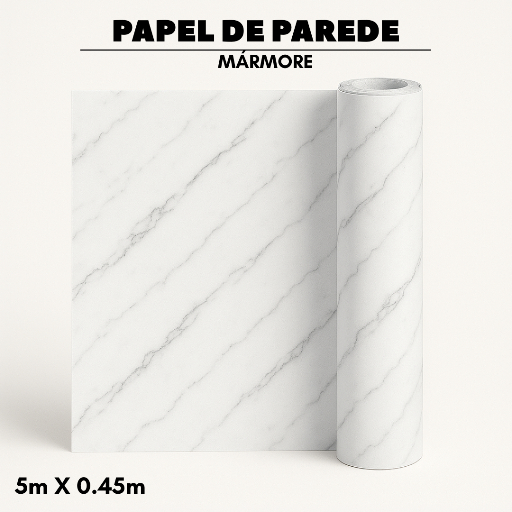 Papel Adesivo Decorativo Mármore 5m x 0,45m Impermeável Vinil Revestimento Móveis e Parede