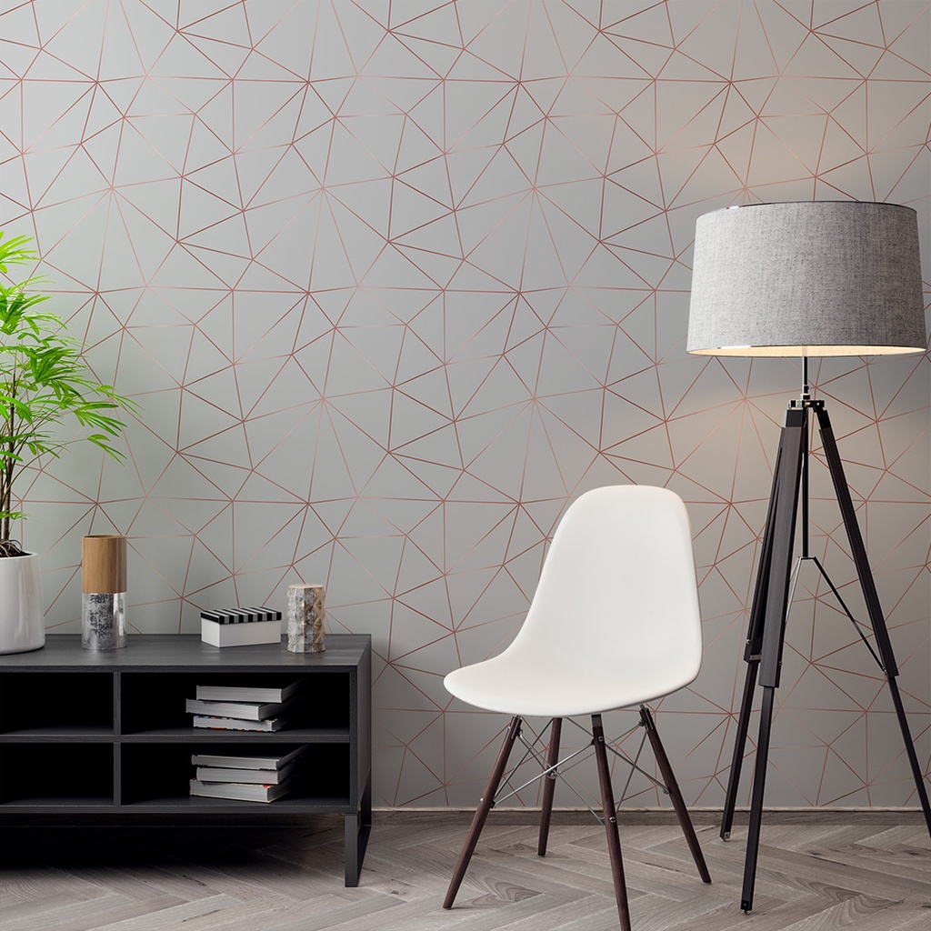 Papel de Parede Adesivo Zara Silver Grey Cinza com Linhas Rose Tons Claros Adesivo Lavável - Pro Decor