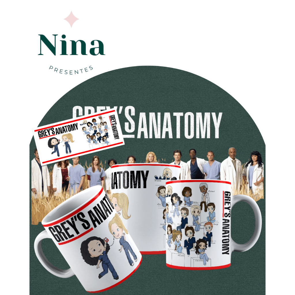 Caneca de Cerâmica Grey's Anatomy Personagens Desenhados