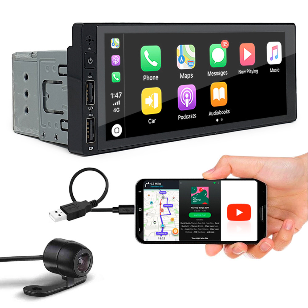 Kit Multimídia 1 Din + Câmera Ré Duster 2017 2018 2019 2020 Bluetooth Espelhamento Carplay Car Play