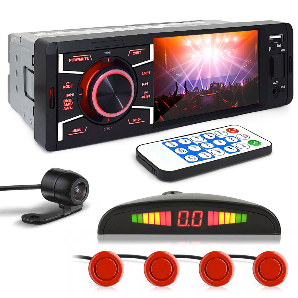 Kit Rádio C/ Tela 1 Din + Câmera Ré + Sensor Ré Vermelho Polo 2007 2008 2009 2010 2011 2012 2013 Bluetooth USB