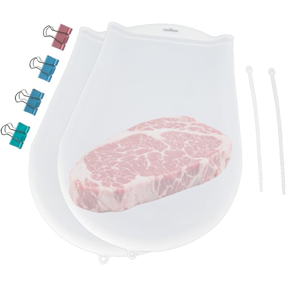 Sous Vide Bags Reusable 2 Pack - Extra Large Silicone Food Storage Bags (16x11”) with 4 Clips, Fits All Immersion Circul