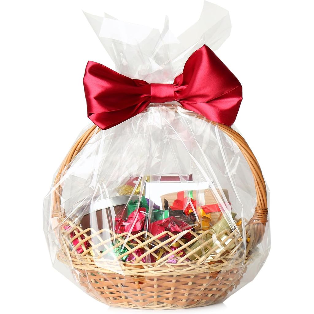 Tatuo 10 Pcs Extra Large Easter Cellophane Bags 30 x 44 Inch Clear Cellophane Wrap for Gift Baskets Plastic Gift Bags fo