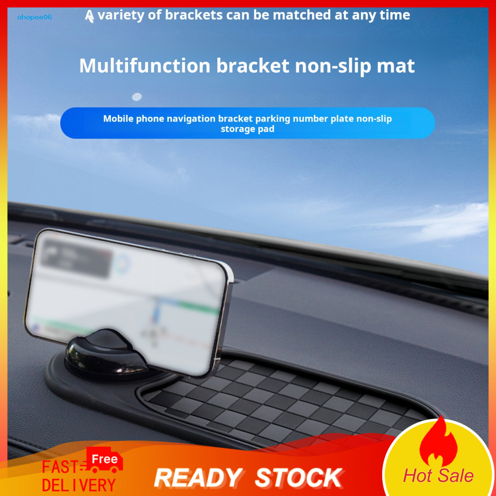 Temporary Parking Number Pad Multifunctional Car Anti-slip Mat with 360° Rotating Dashboard Mobile Phone Holder – for