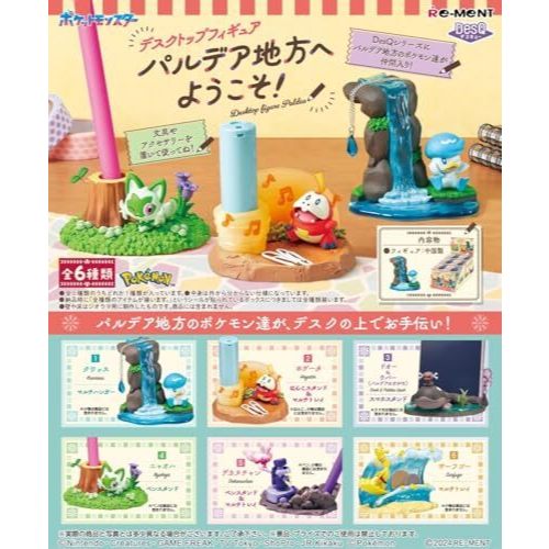 Bonecos Pokemon - Re-ment Desktop - Sprigatito, Clodsire, Gholdengo, Tinkaton, Quaxly e Fuecoco