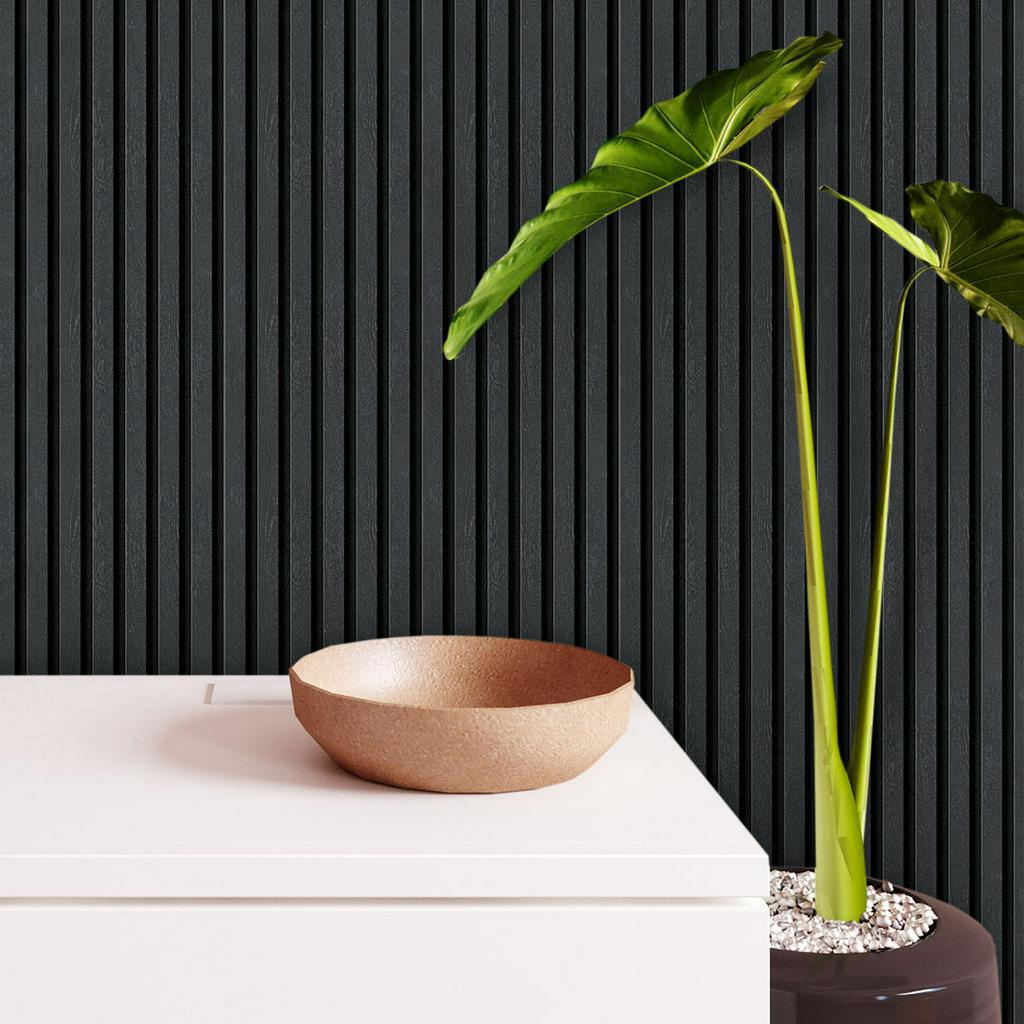 Papel de parede Adesivo Auto Colante Ripado Madeira Efeito Natural Ripas Black Vertical Lavável 3D