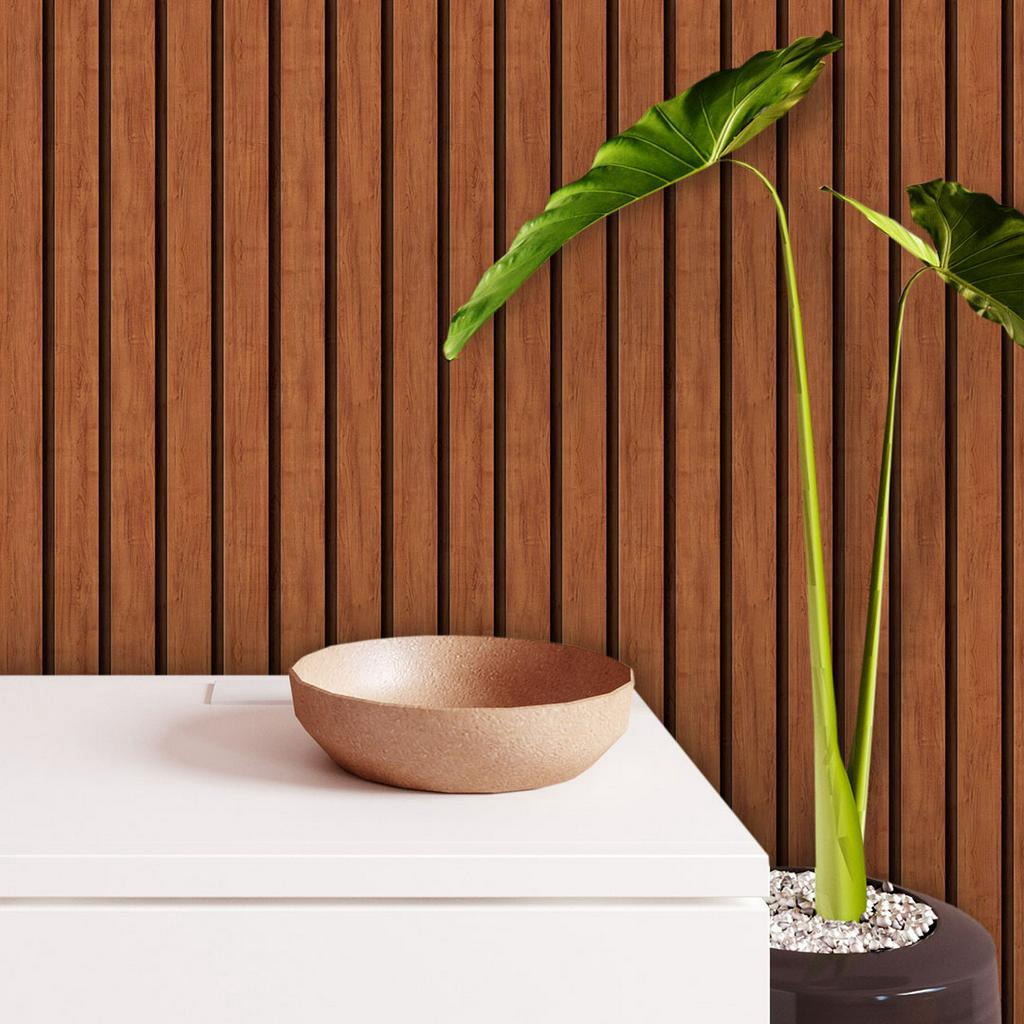 Papel de parede Adesivo Auto Colante Ripado Madeira Efeito Natural Madeiras Ripas Vertical Lavável
