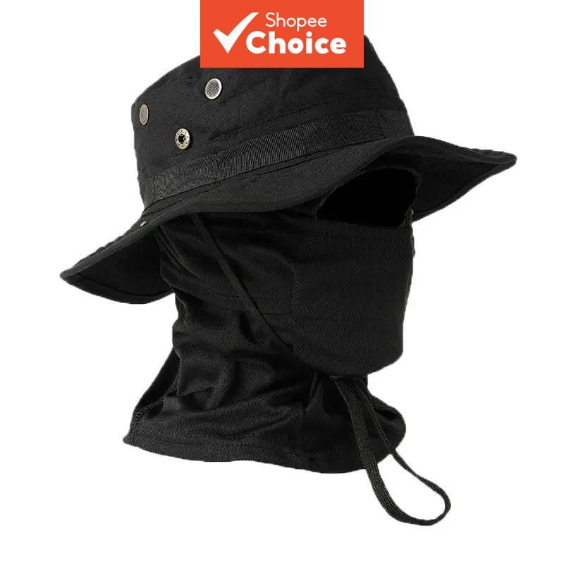 Chapéu De Sol Camo Boonie , Boné Tático Respirável Com Máscara Facial Para Pesca Ao Ar Livre , Esportes De Verão