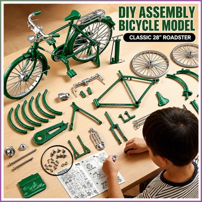 [Perfect Gift Idea] DIY Bicycle Building Toy/Retro 28 Bar Bicycle Model Kit/For Kids And Collectors/Desk Display/Collect