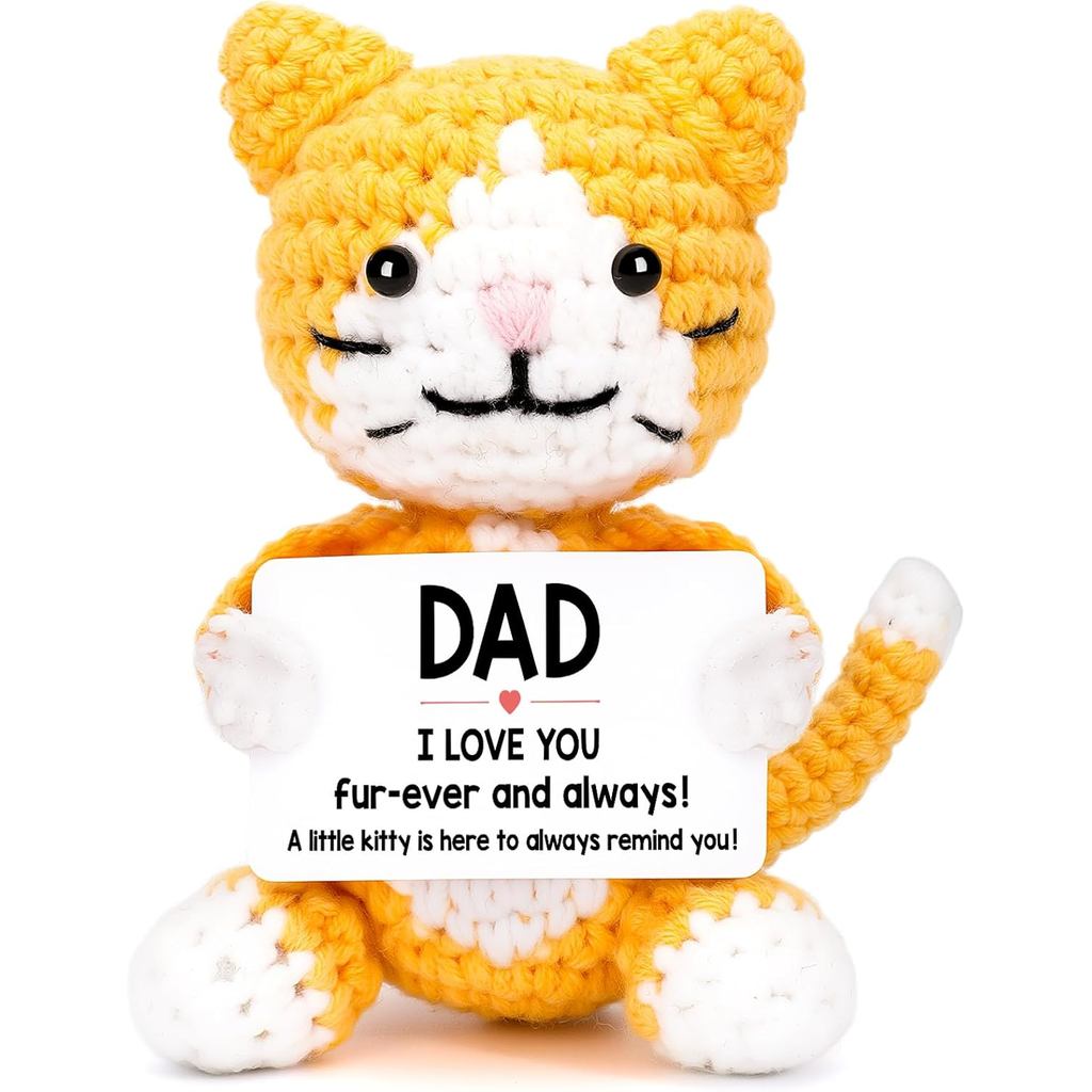 Funny Christmas Cat Gifts for Dad from Daughter Son, Small Father's Day Cat Dad Gift Ideas, Emotional Positive Crochet A