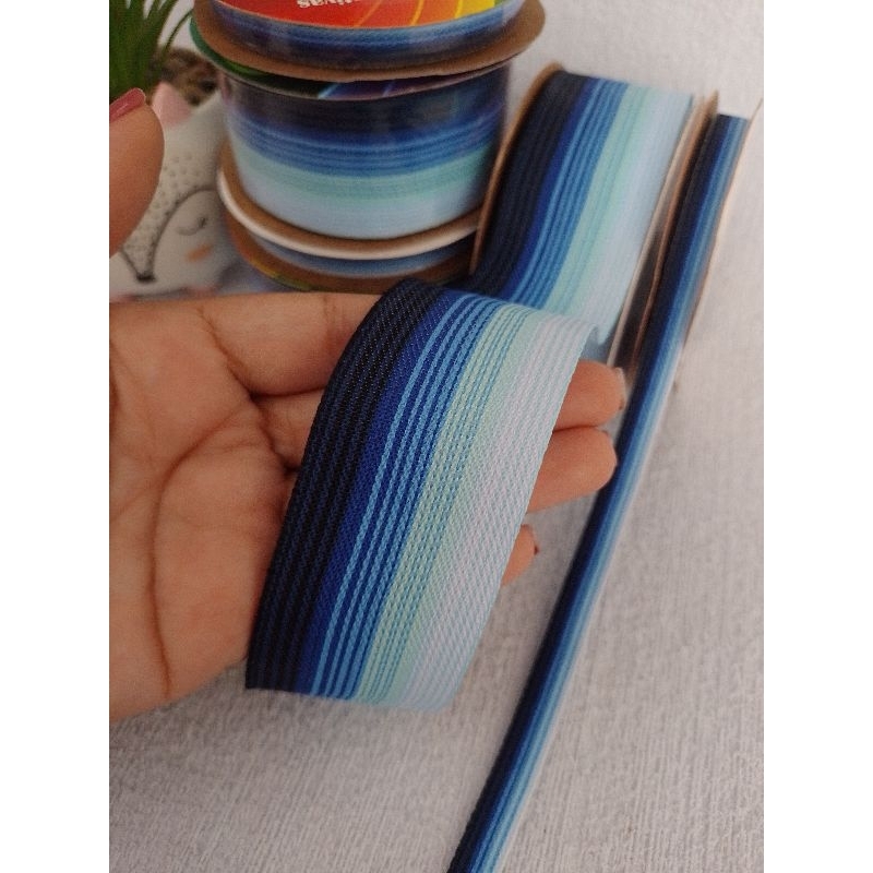 kit fita degradê sininbu ( azul ) com 20 metros ( 38 e 10mm ) Idea para confecção de lacos e tiaras