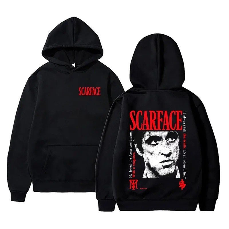 90s Classic Gangsters Movie Scarface Hoodie Tony Montana Al Pacino Graphic Pullover Hoodies Men Women Fashion Vintage Tr
