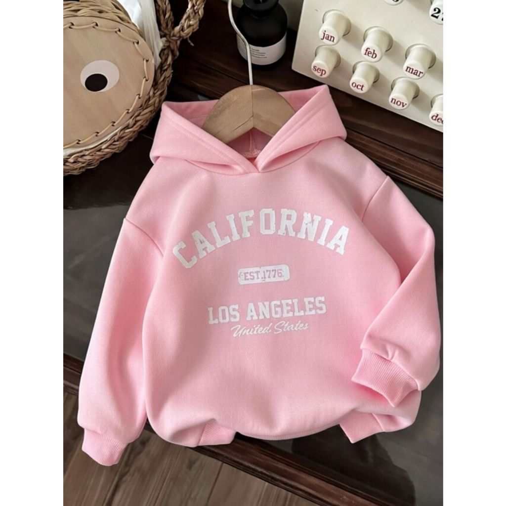Moletom Infantil Estampa College Algodão California Bolso Canguru Letter Graphic Com Capuz Kids