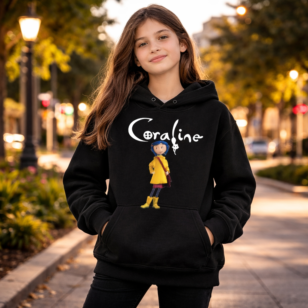 Moletom Canguru Anime Filme Coraline Coraline Mãozinha Infantil Unissex