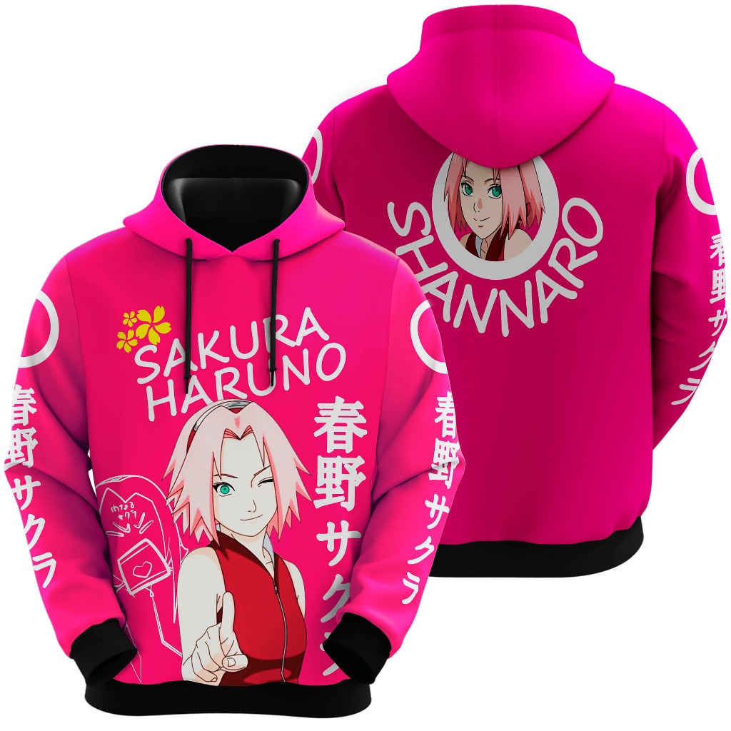 Blusa de Moletom Sublimado Infantil Anime Ninja  Sakura