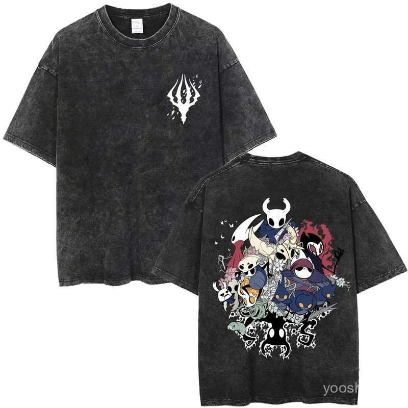 Game Hollow Knight Print T-shirt Men Women Fashion Casual Cotton T-shirts Unisex Vintage Washed Short Sleeve T Shirts
