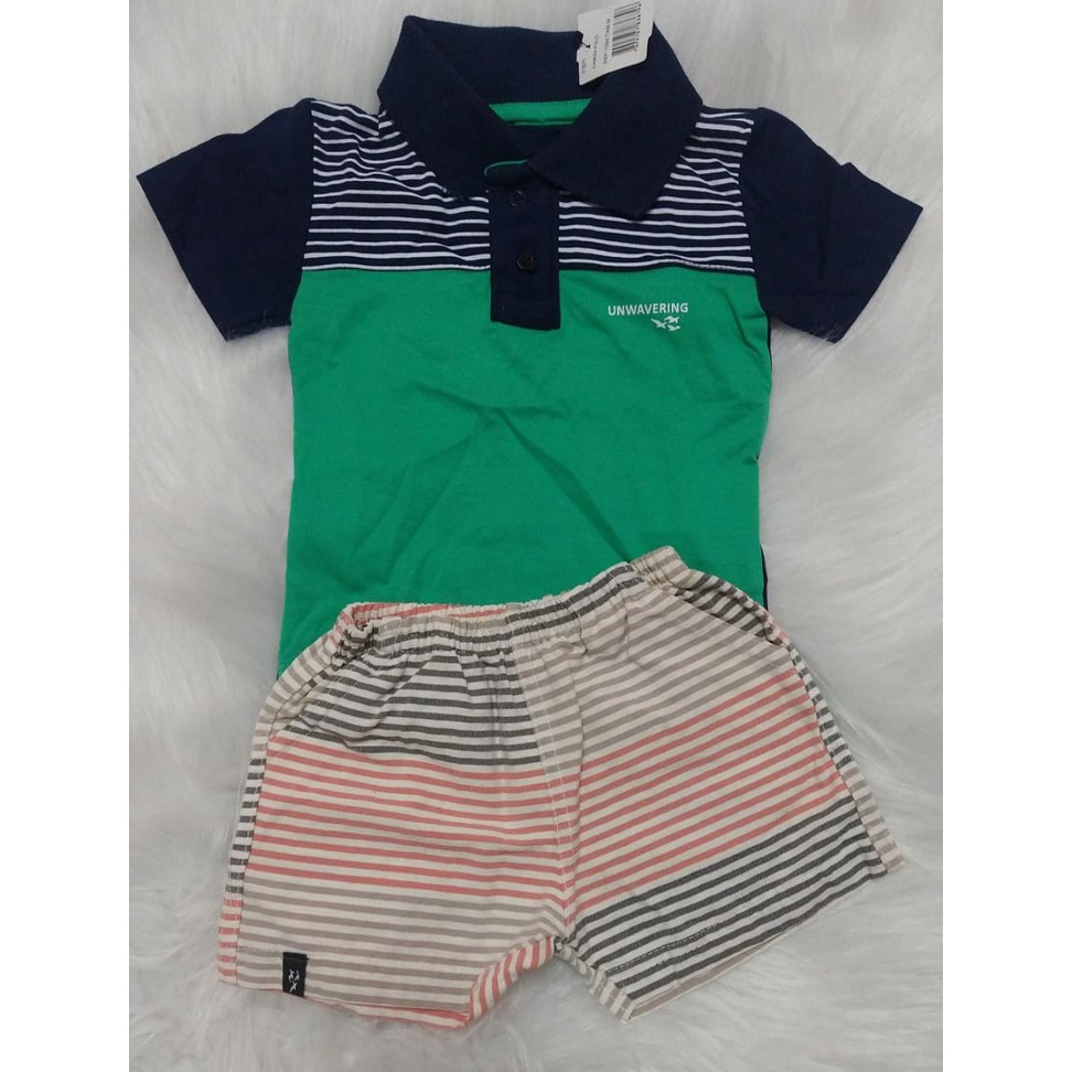 Conjunto bebê menino,camiseta polo e bermuda com bolso em algodão FBR