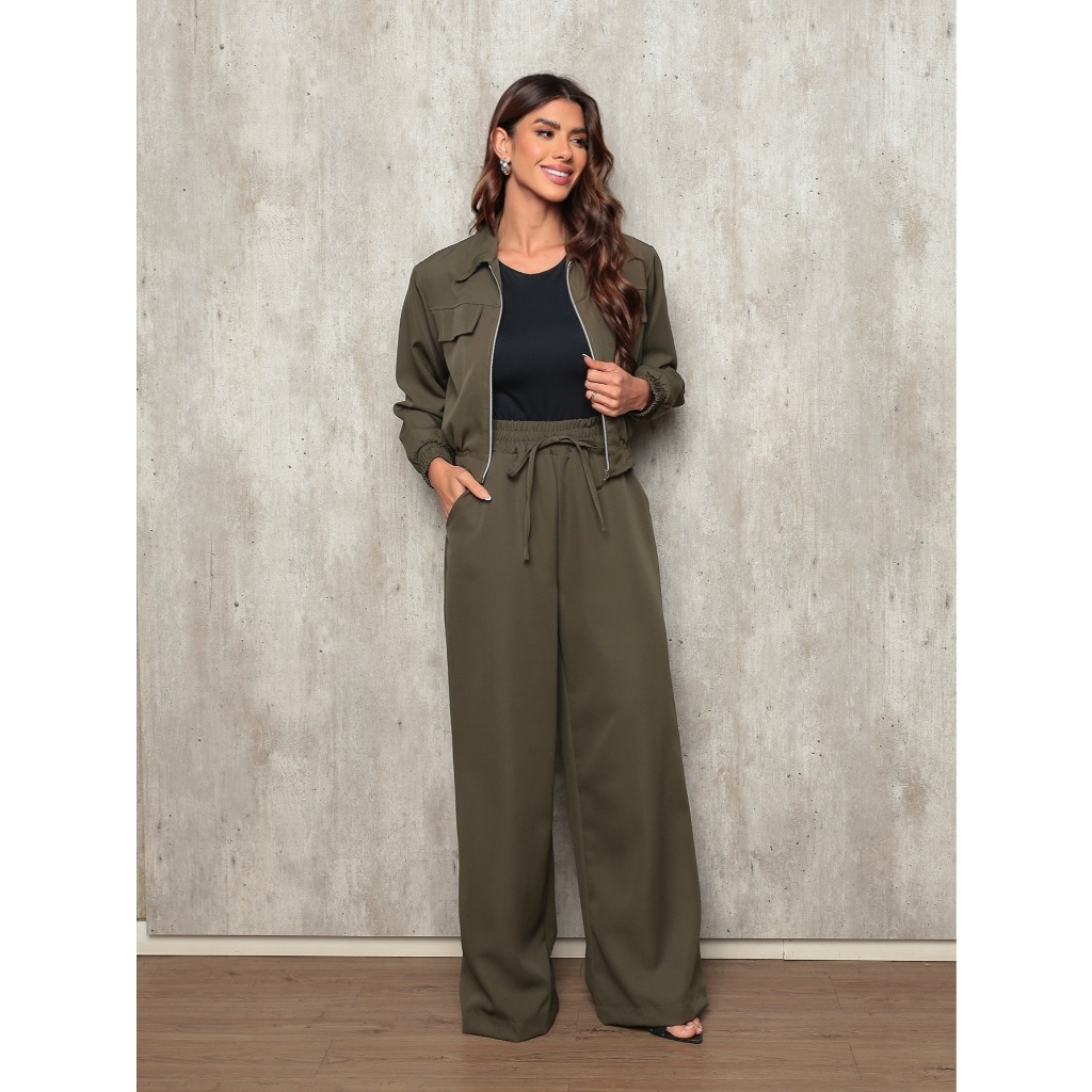 Conjunto de Frio Feminino Calça e Blusa Calça com elastico Blusa com Bolso falso e ziper