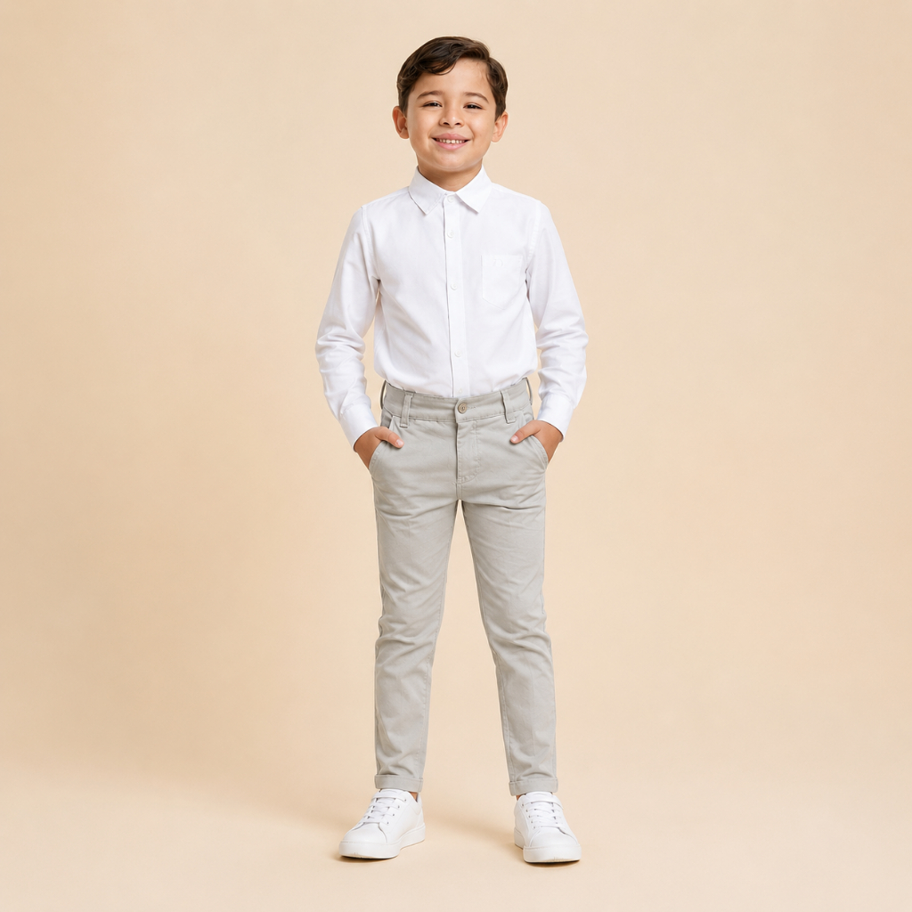Roupa infantil conjunto camisa social manga longa + calça bolso faca menino festa casamento pajem