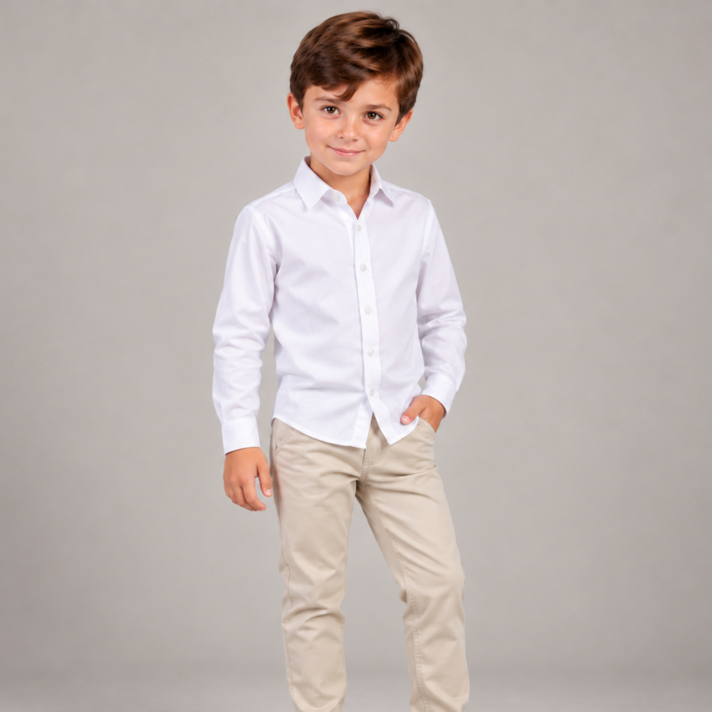 Conjunto Social Infantil Menino Camisa Branca Manga Longa + Calça Skinny com Elastano para Festa Entrega Rápida
