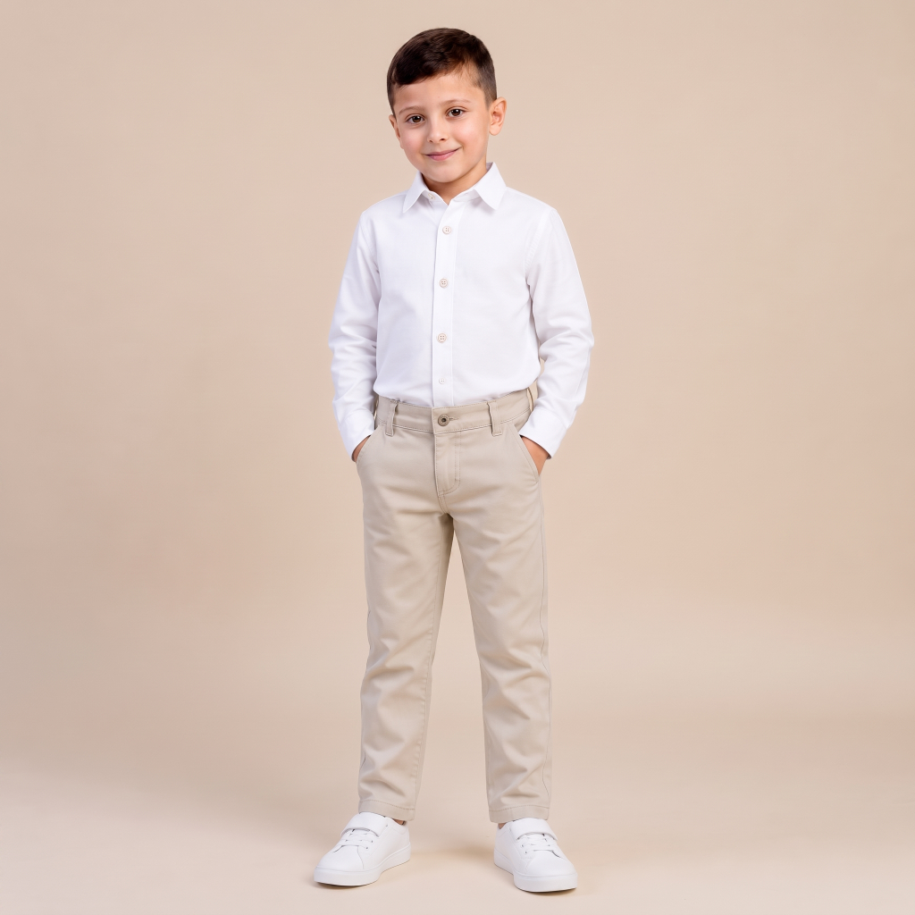 Conjunto kit 2 Peças Social Masculino Camisa Branca Manga Longa e Calça Bolso Faca de Sarja