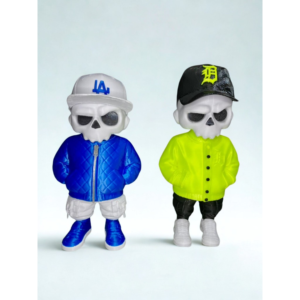 Boneco Urban Skull Azul e Amarelo Para Decoração