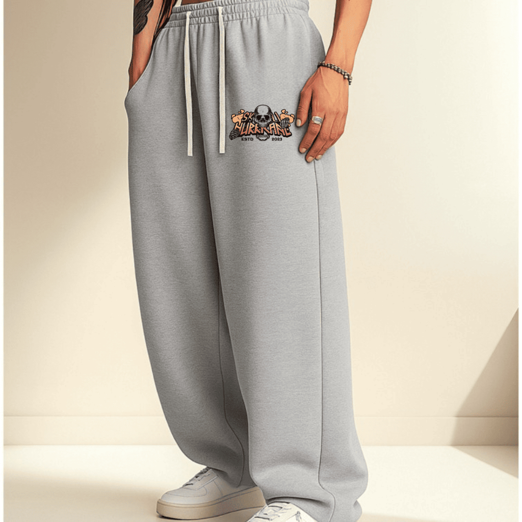 Moletom Calça Larga Urban Style Wide Leg Flanelada Premium Tendência Hip Hop Modelo Caveira Skull Hurricane