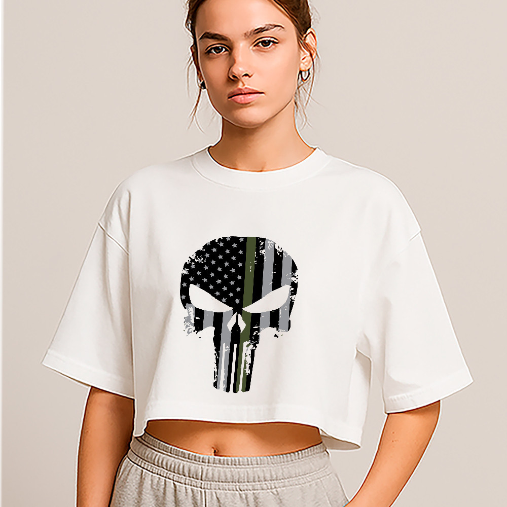 Cropped Oversized Skull Militar Urban Feminino