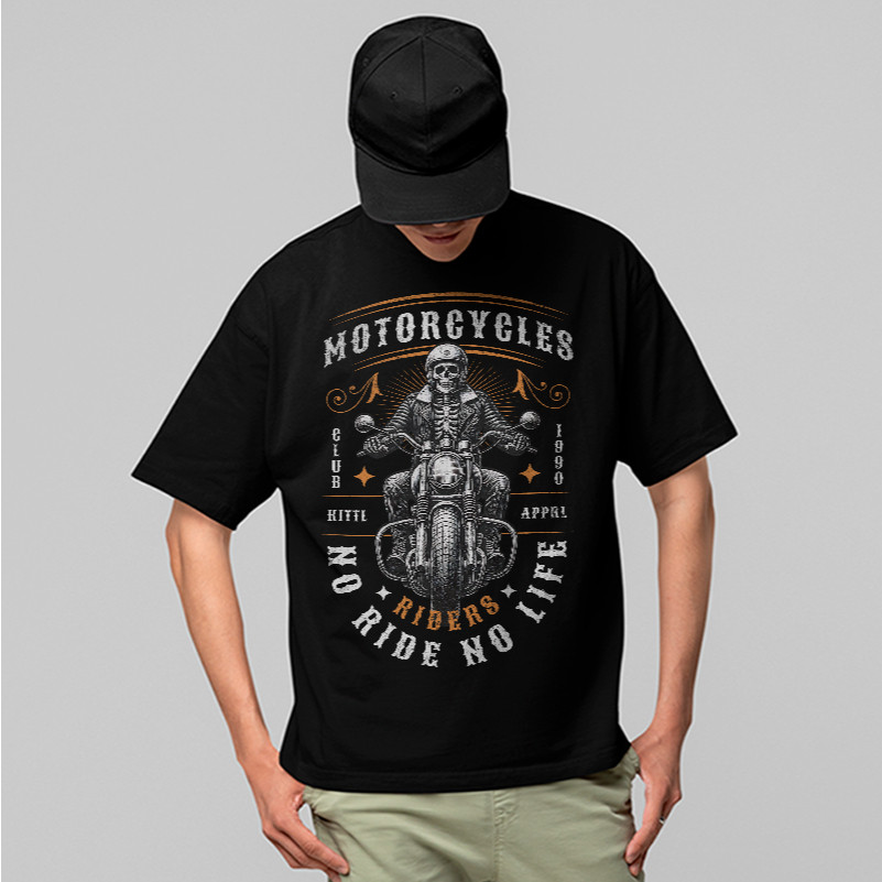 Camiseta Oversized Motorcycle Skull Riders Streetwear Urban Style 100% Algodão