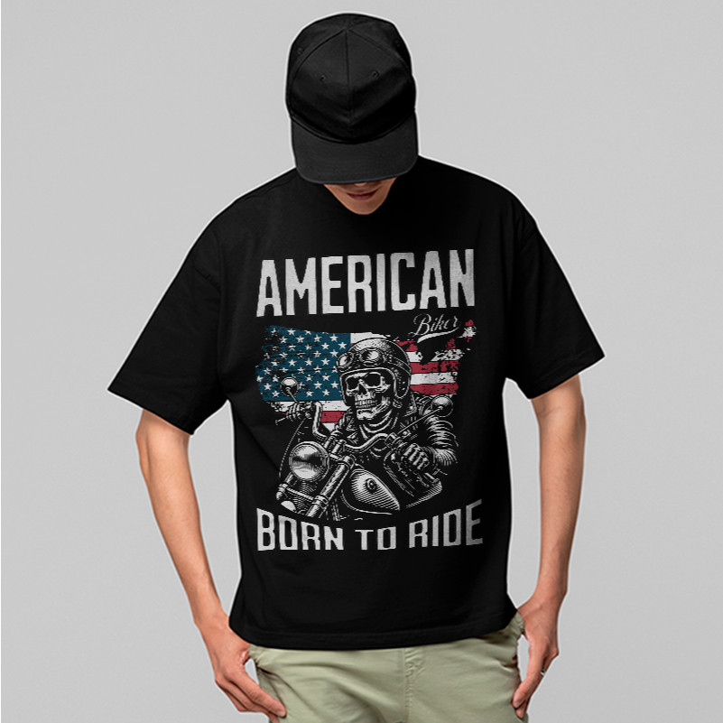 Camiseta Oversized Born To Ride Motorcycle Skull Streetwear Urban