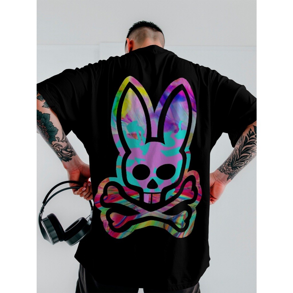 Camiseta Oversized Rabbit Skull Urban Psychedelic Unissex DTF Ref-4553