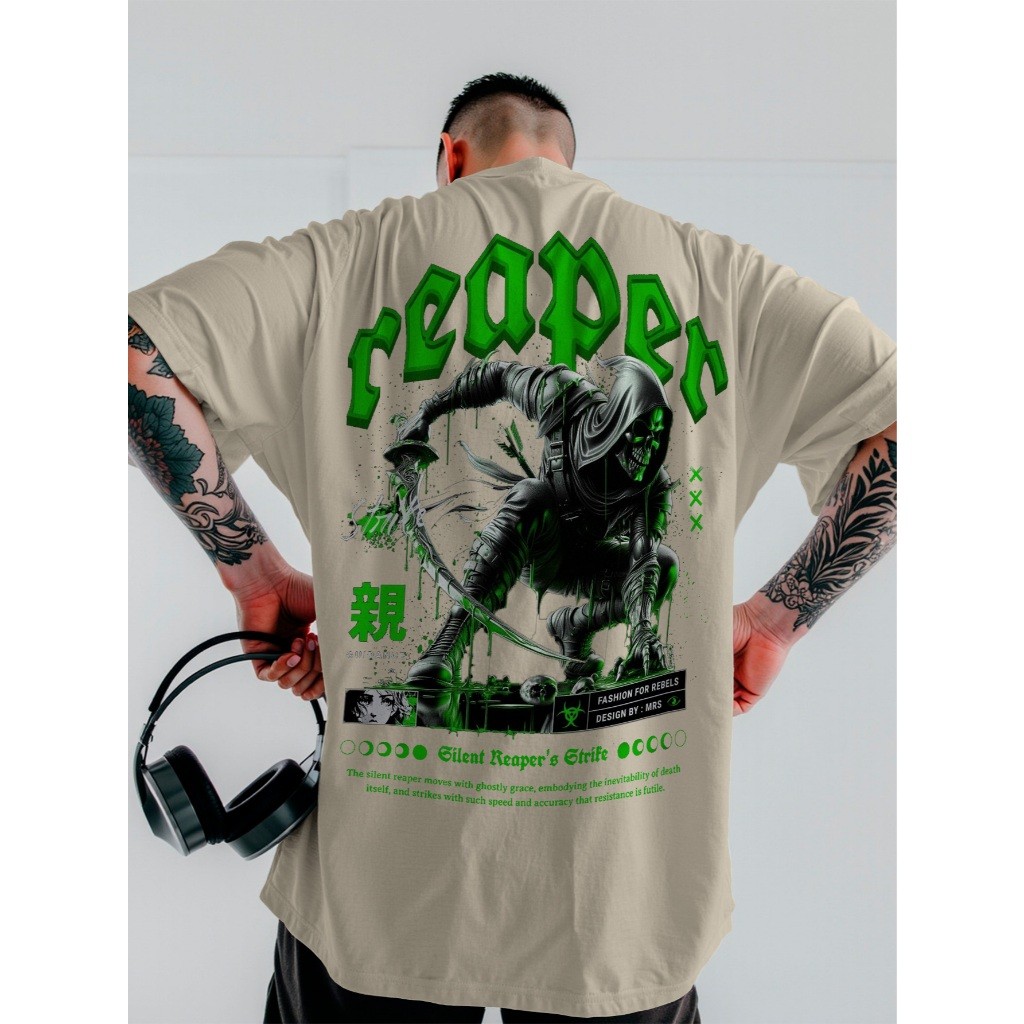 Camiseta Oversized Urban Reaper Skull Streetwear Unissex Ref4691