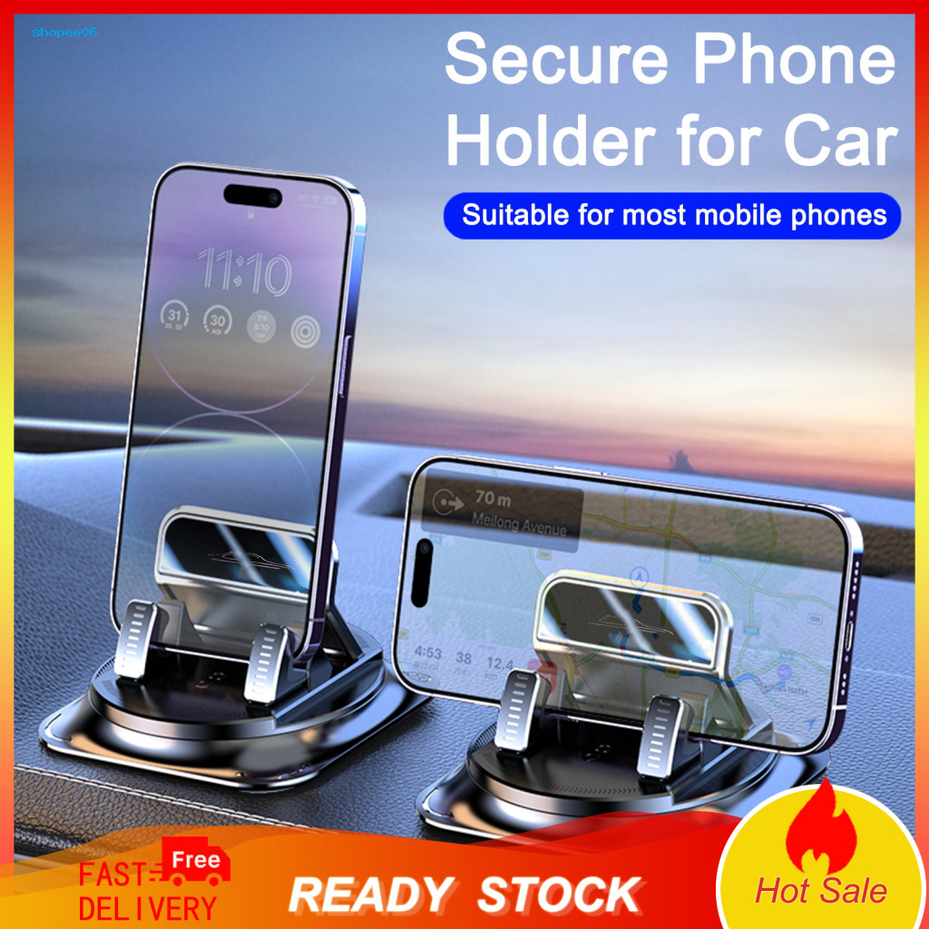 One-handed Car Phone Holder Dashboard Mount 360° Rotatable with Non-slip Pad One-hand Operation Parking Id Plate Slot I